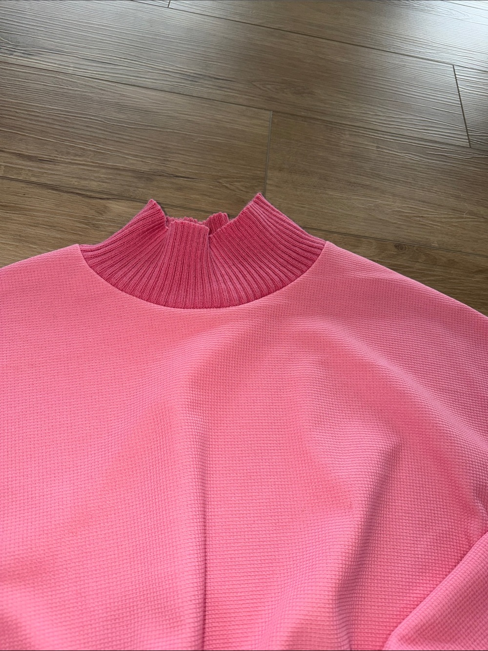 Women's Pink Knit Two-Piece skirt Set turtleneck top & waffle knit style Large - Picture 6 of 6